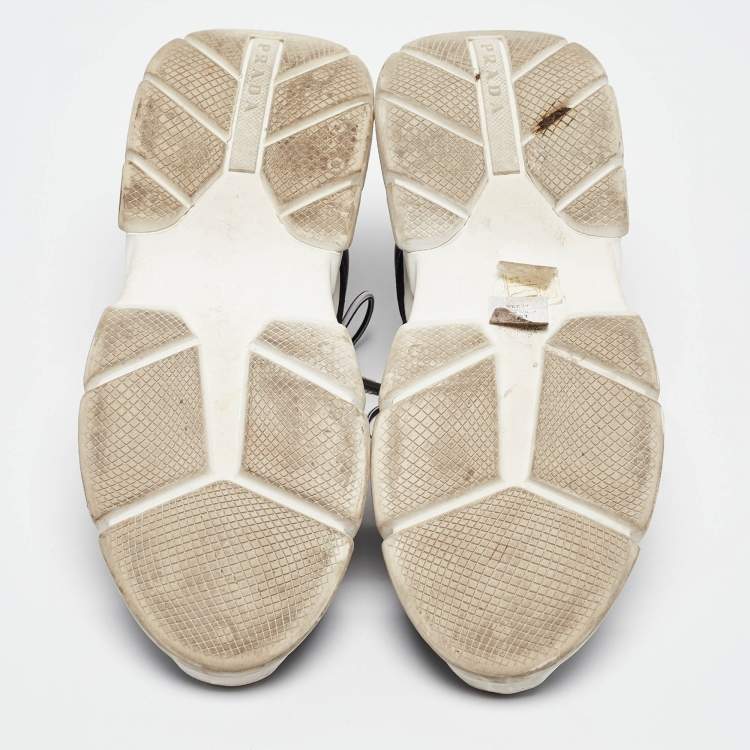 Pre Owned Prada Black/White Knit Fabric Lace Up Sneakers Size 37.5