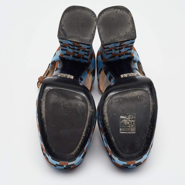 Pre Owned Prada Multicolor Fabric Mary Jane Pumps Size 37