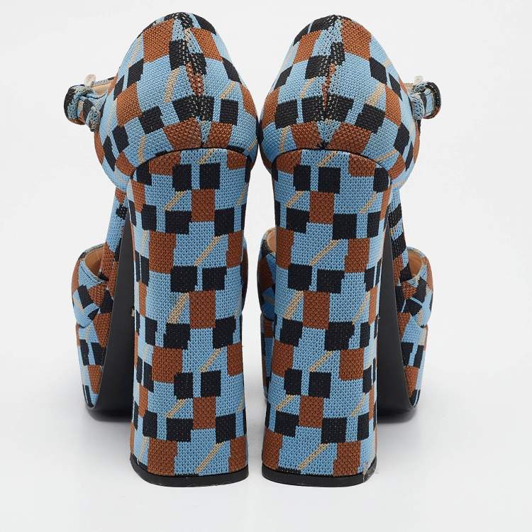 Pre Owned Prada Multicolor Fabric Mary Jane Pumps Size 37