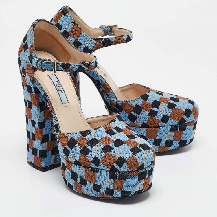 Pre Owned Prada Multicolor Fabric Mary Jane Pumps Size 37