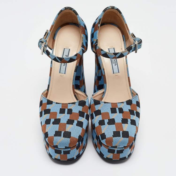 Pre Owned Prada Multicolor Fabric Mary Jane Pumps Size 37