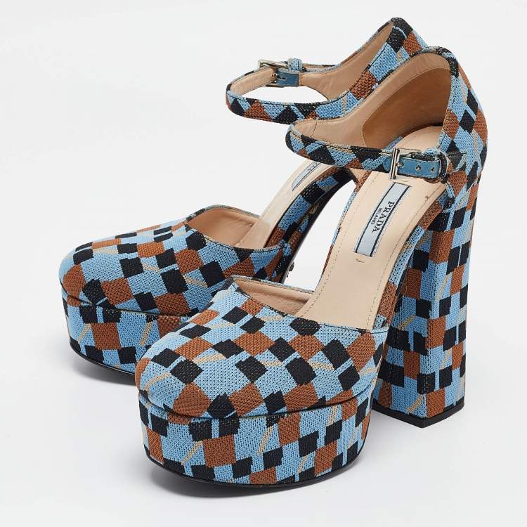 Pre Owned Prada Multicolor Fabric Mary Jane Pumps Size 37