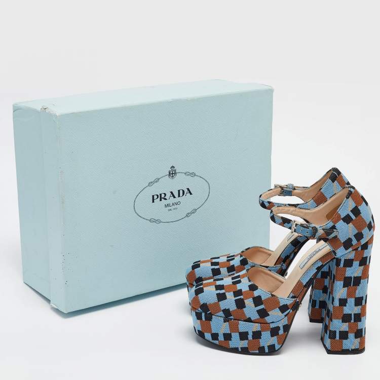 Pre Owned Prada Multicolor Fabric Mary Jane Pumps Size 37