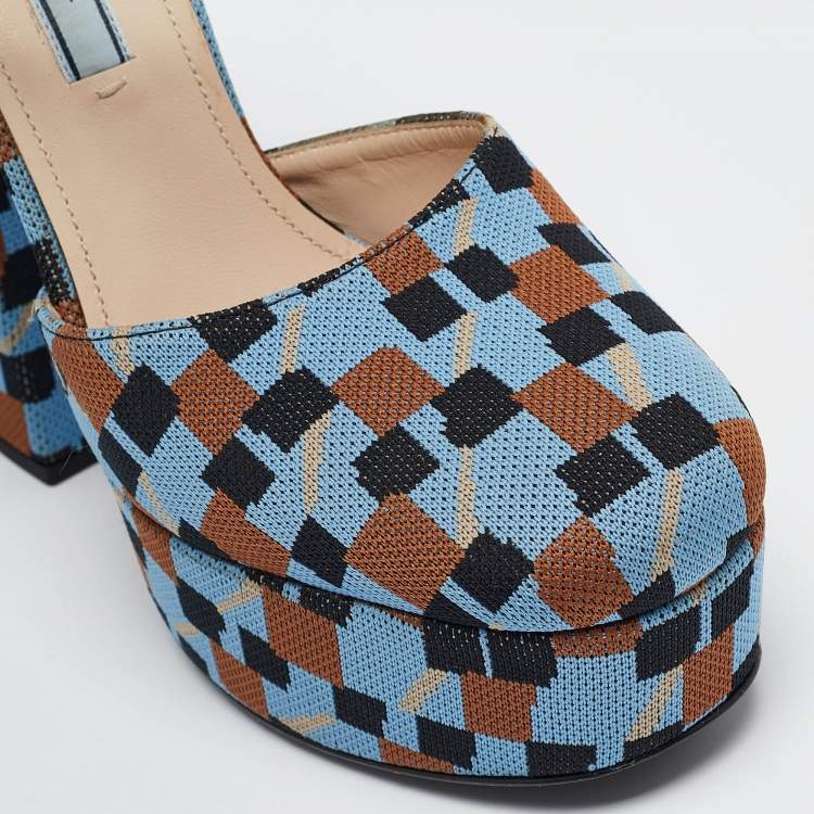 Pre Owned Prada Multicolor Fabric Mary Jane Pumps Size 37