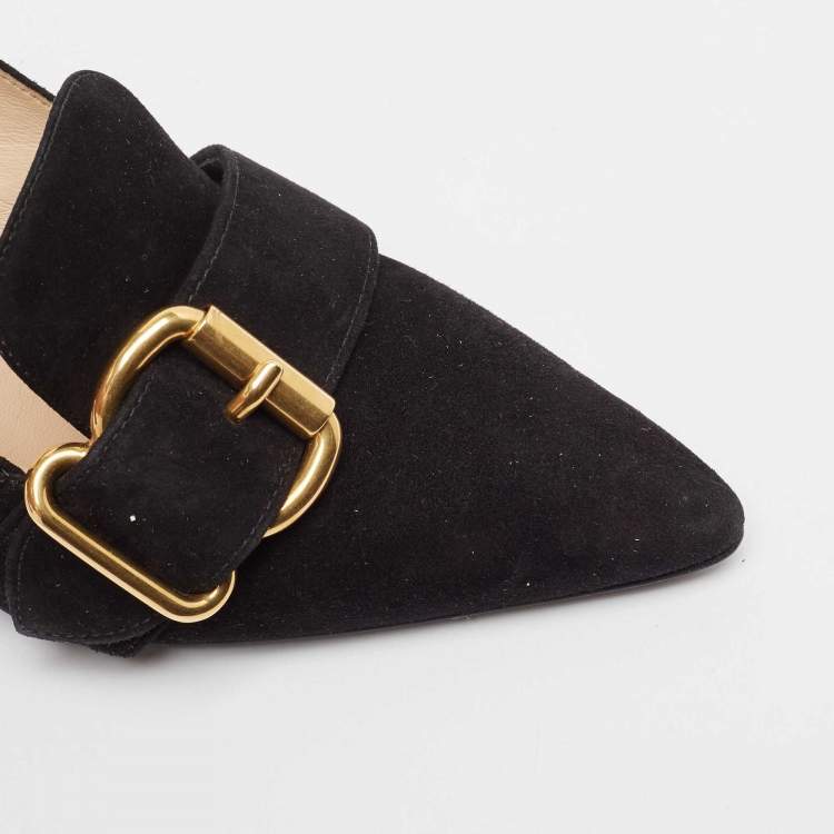 Pre Owned Prada Black Suede Buckle Detail Block Heel Pumps Size 38