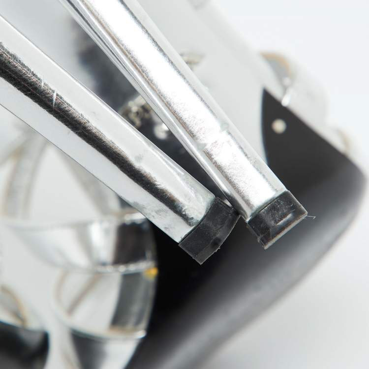 Pre Owned Prada Silver Leather Ankle Strap Sandals Size 39