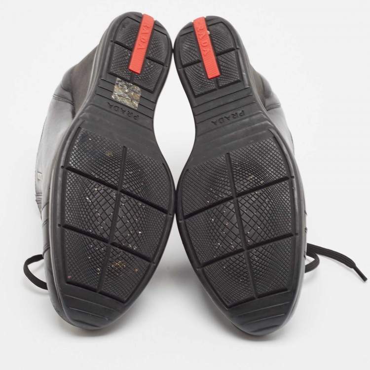 Pre Owned Prada Black Leather High Top Wedge Sneakers Size 39