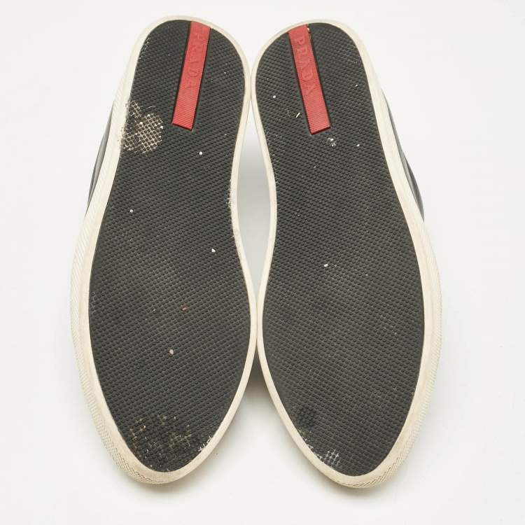 Pre Owned Prada Black Leather Lace Up Sneakers Size 36.5