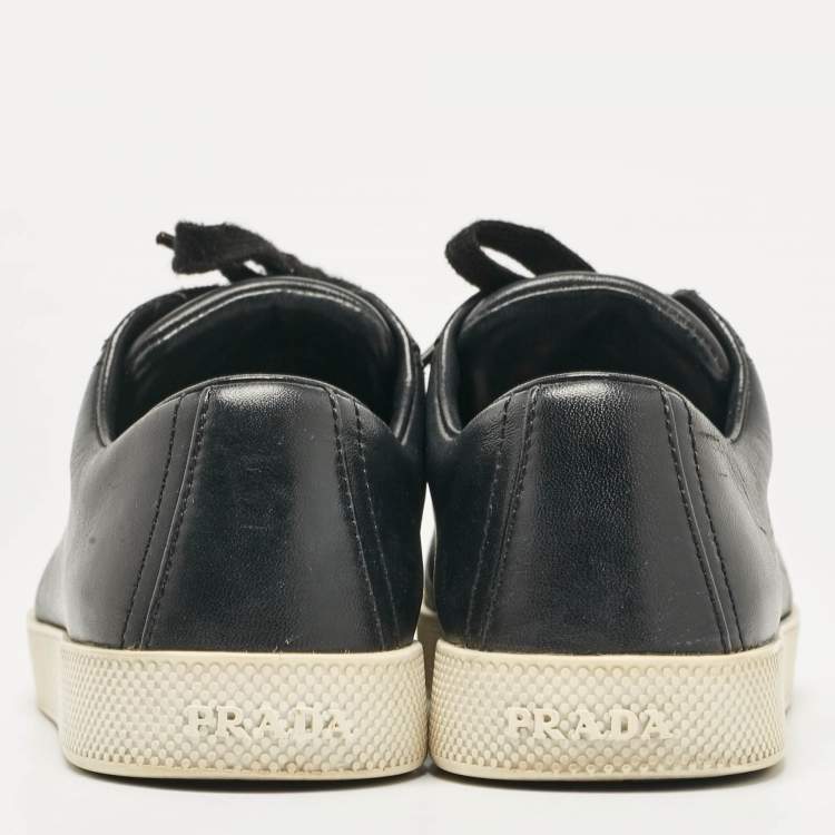 Pre Owned Prada Black Leather Lace Up Sneakers Size 36.5