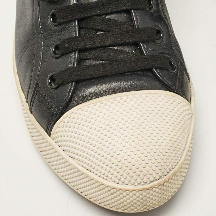 Pre Owned Prada Black Leather Lace Up Sneakers Size 36.5