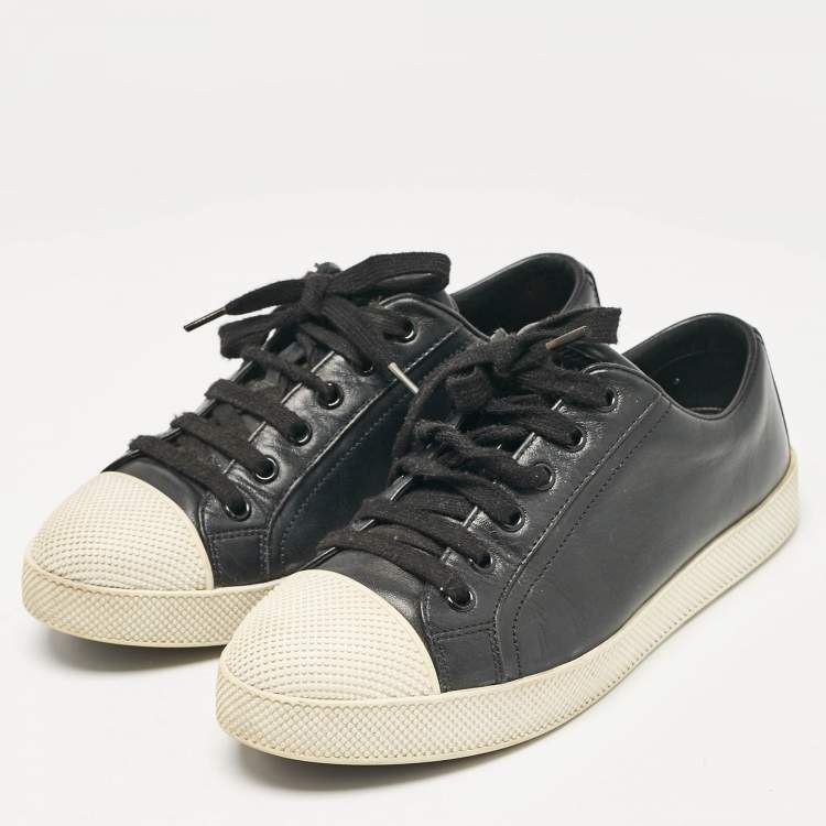 Pre Owned Prada Black Leather Lace Up Sneakers Size 36.5