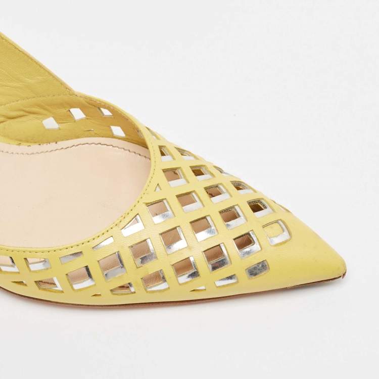 Pre Owned Prada Yellow Leather Pointed Toe Slingback Pumps Size 39.5