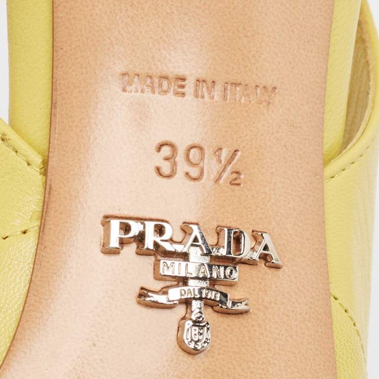Pre Owned Prada Yellow Leather Pointed Toe Slingback Pumps Size 39.5