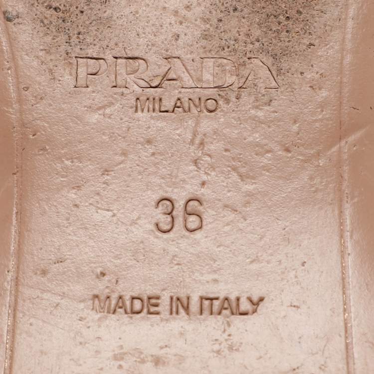 Pre Owned Prada Beige Saffiano Patent Leather Embellished Flat Slides Size 36