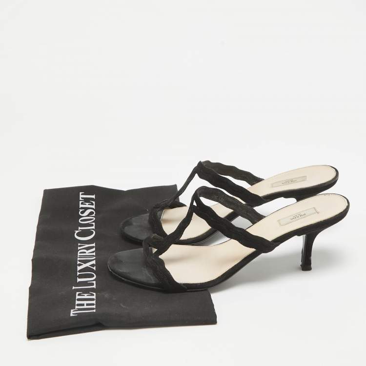 Pre Owned Prada Black Suede Slide Sandals Size 37