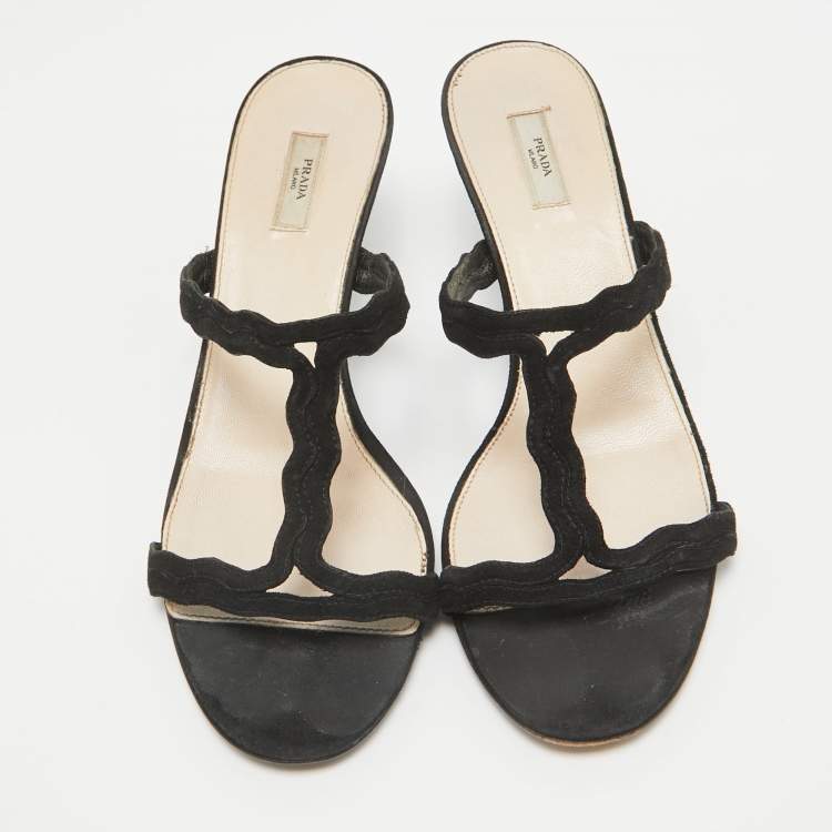 Pre Owned Prada Black Suede Slide Sandals Size 37