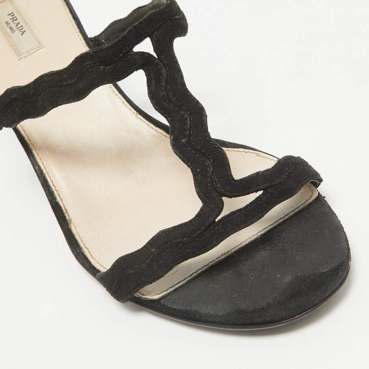 Pre Owned Prada Black Suede Slide Sandals Size 37
