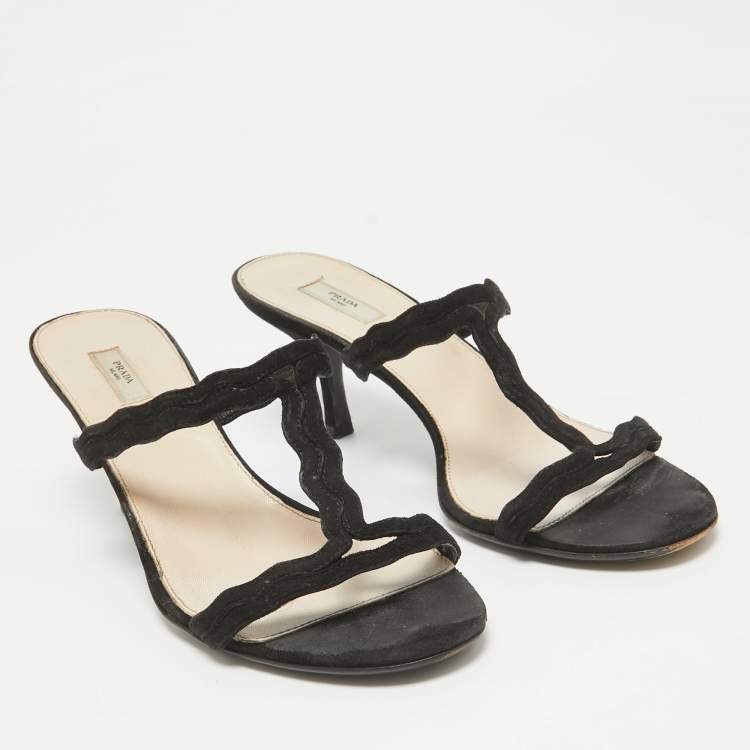 Pre Owned Prada Black Suede Slide Sandals Size 37