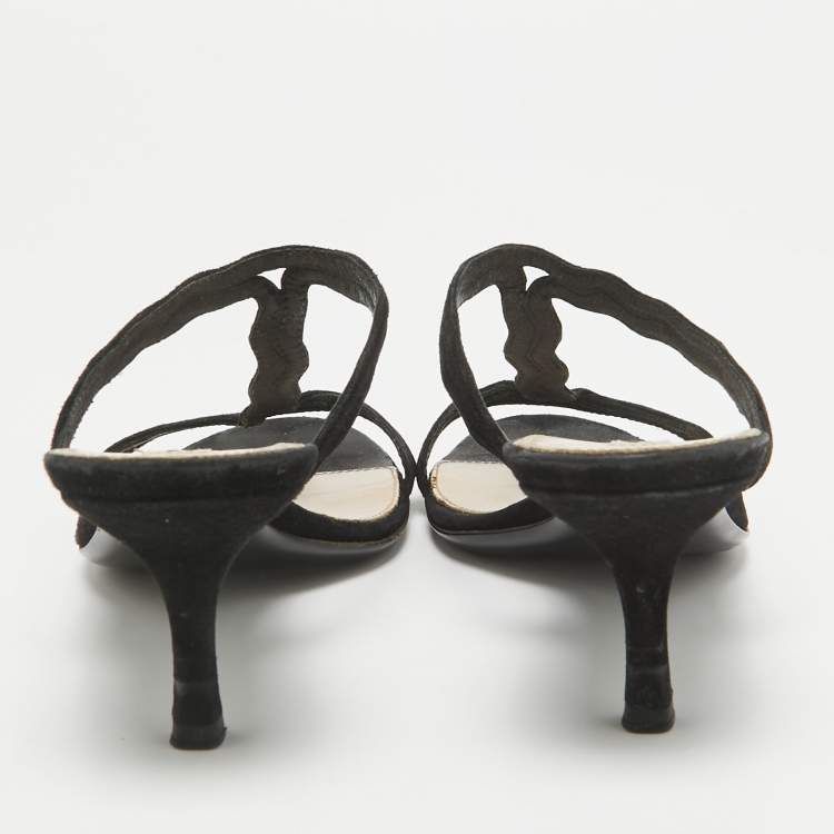 Pre Owned Prada Black Suede Slide Sandals Size 37