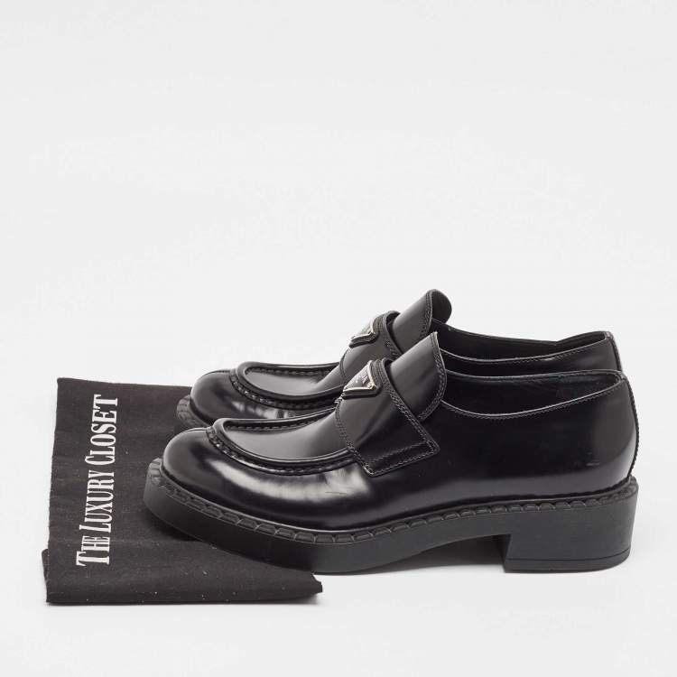 Pre Owned Prada Black Leather Slip On Loafers Size 39