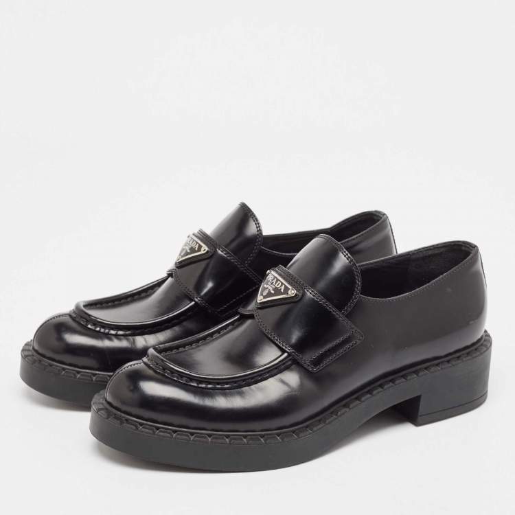 Pre Owned Prada Black Leather Slip On Loafers Size 39