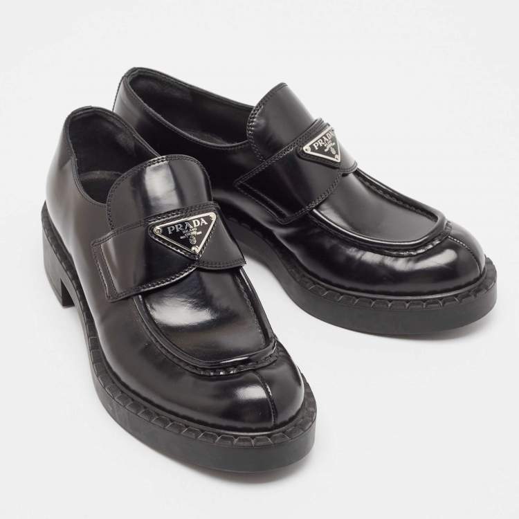 Pre Owned Prada Black Leather Slip On Loafers Size 39