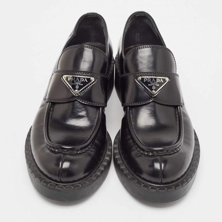 Pre Owned Prada Black Leather Slip On Loafers Size 39