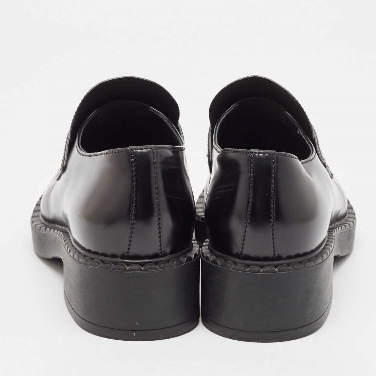 Pre Owned Prada Black Leather Slip On Loafers Size 39