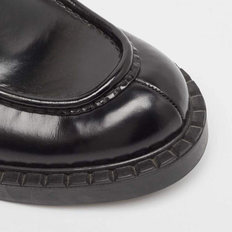Pre Owned Prada Black Leather Slip On Loafers Size 39