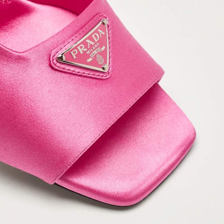 Pre Owned Prada Pink Satin Block Heel Slide Sandals Size 40
