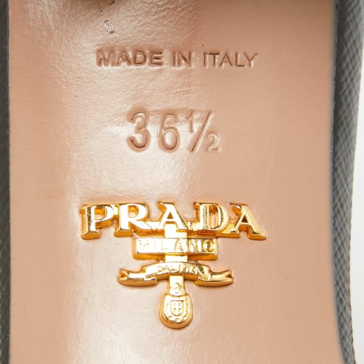 Pre Owned Prada Black Vernice Saffiano Leather Slide Sandals Size 36.5