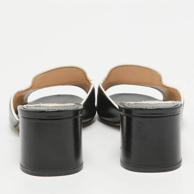 Pre Owned Prada Black Vernice Saffiano Leather Slide Sandals Size 36.5