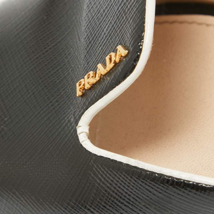 Pre Owned Prada Black Vernice Saffiano Leather Slide Sandals Size 36.5