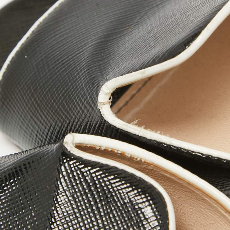 Pre Owned Prada Black Vernice Saffiano Leather Slide Sandals Size 36.5
