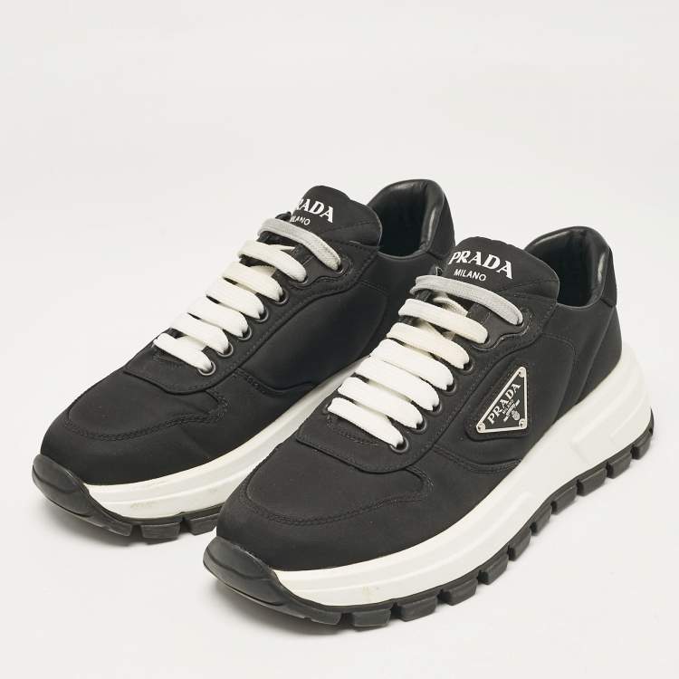 Pre Owned Prada Black Nylon Prax 01 Lace Up Sneakers Size 37