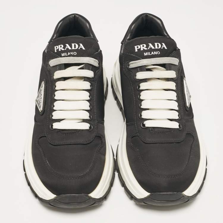 Pre Owned Prada Black Nylon Prax 01 Lace Up Sneakers Size 37