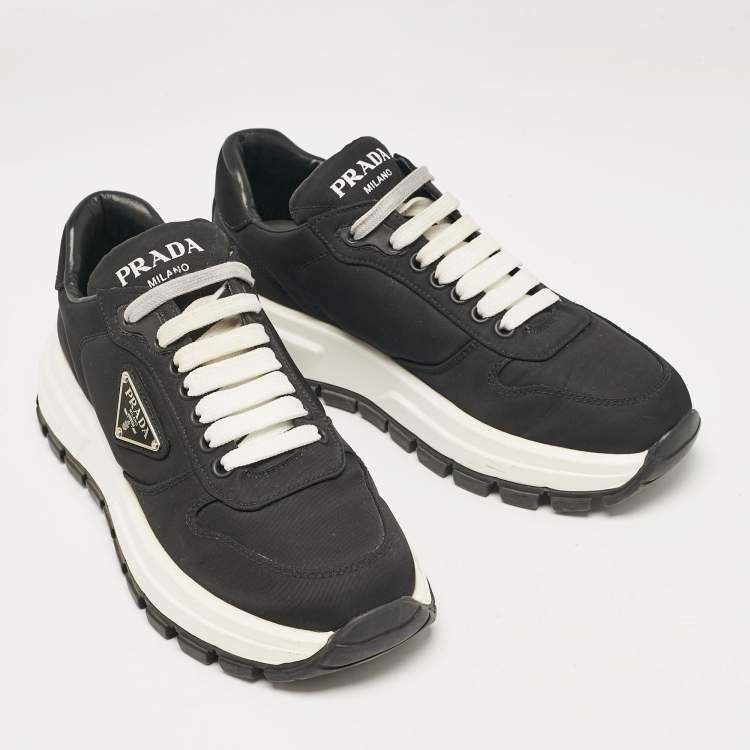 Pre Owned Prada Black Nylon Prax 01 Lace Up Sneakers Size 37