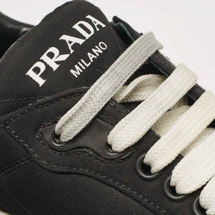 Pre Owned Prada Black Nylon Prax 01 Lace Up Sneakers Size 37