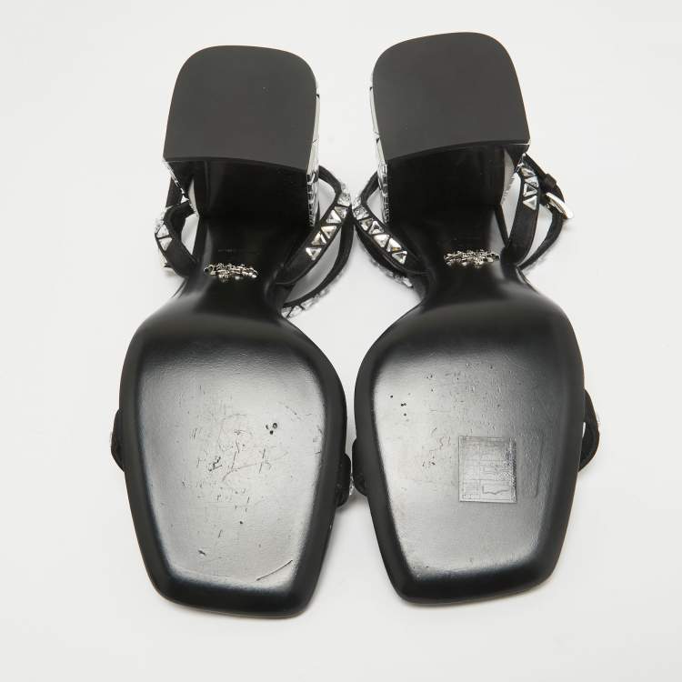 Pre Owned Prada Black Satin Embellished Ankle Strap Sandals Size 39