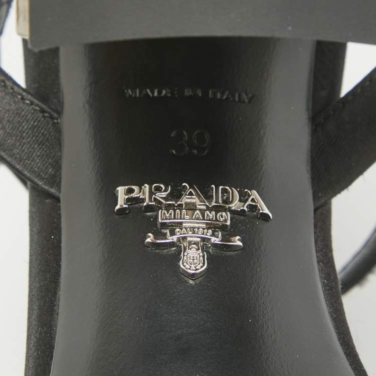 Pre Owned Prada Black Satin Embellished Ankle Strap Sandals Size 39