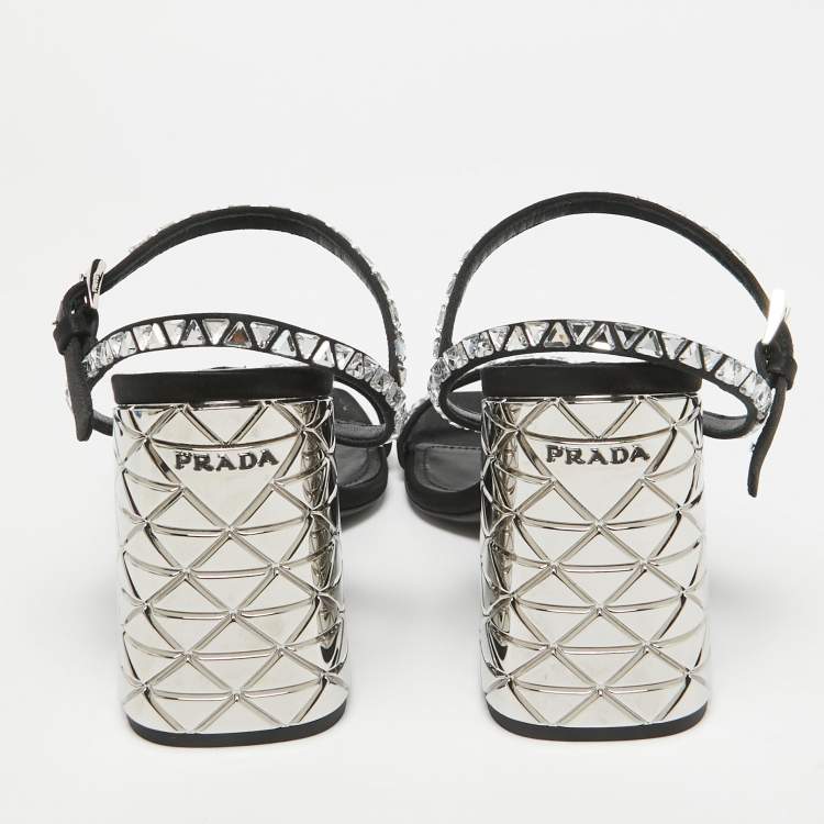 Pre Owned Prada Black Satin Embellished Ankle Strap Sandals Size 39