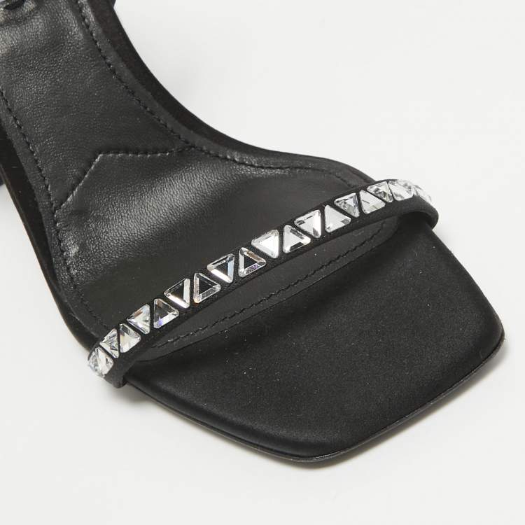 Pre Owned Prada Black Satin Embellished Ankle Strap Sandals Size 39