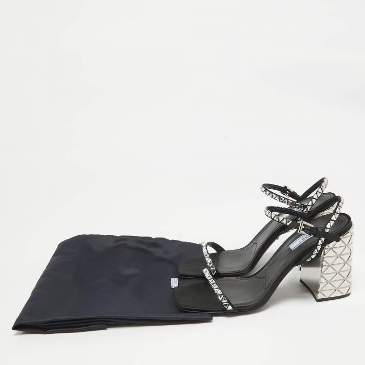 Pre Owned Prada Black Satin Embellished Ankle Strap Sandals Size 39