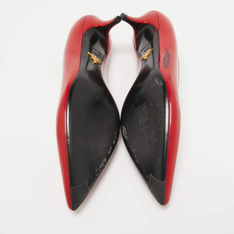 Pre Owned Prada Red Patent Leather Pointed Toe Pumps Size 39.5