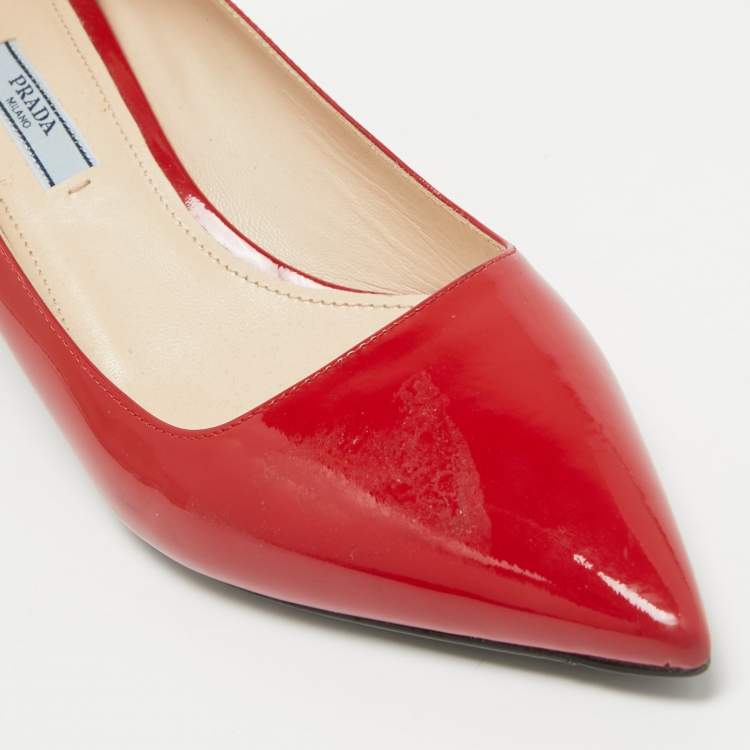 Pre Owned Prada Red Patent Leather Pointed Toe Pumps Size 39.5