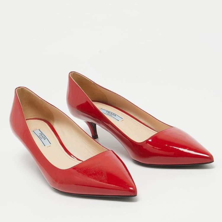 Pre Owned Prada Red Patent Leather Pointed Toe Pumps Size 39.5