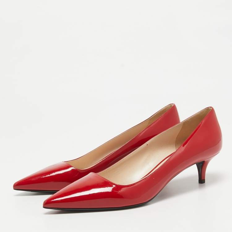 Pre Owned Prada Red Patent Leather Pointed Toe Pumps Size 39.5