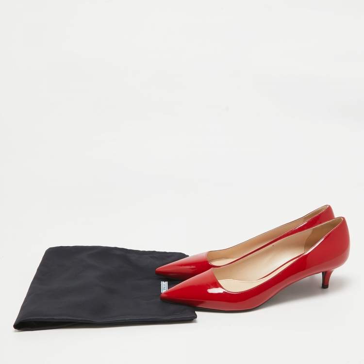 Pre Owned Prada Red Patent Leather Pointed Toe Pumps Size 39.5