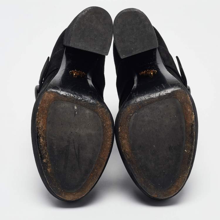 Pre Owned Prada Black Suede Zip Ankle Boots Size 37