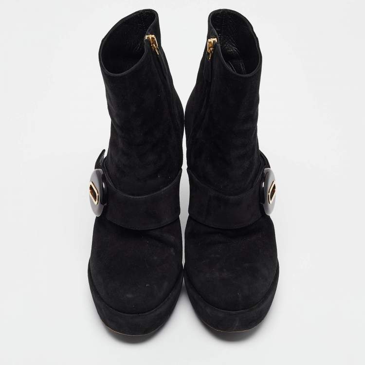 Pre Owned Prada Black Suede Zip Ankle Boots Size 37
